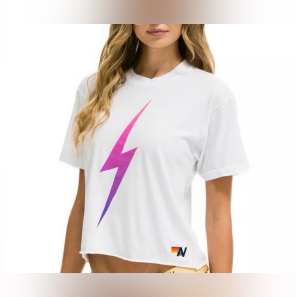 Aviator Nation Bolt Boyfriend Crop Tee Size Small EUC